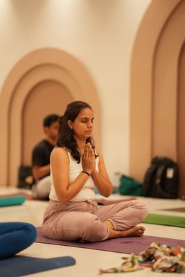Prajakta Gogate in deep meditation close-up